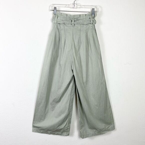 (6 Long) American Eagle Sage Green High Rise Cropped Ankle Wide Leg Belted Pants - Picture 2 of 6
